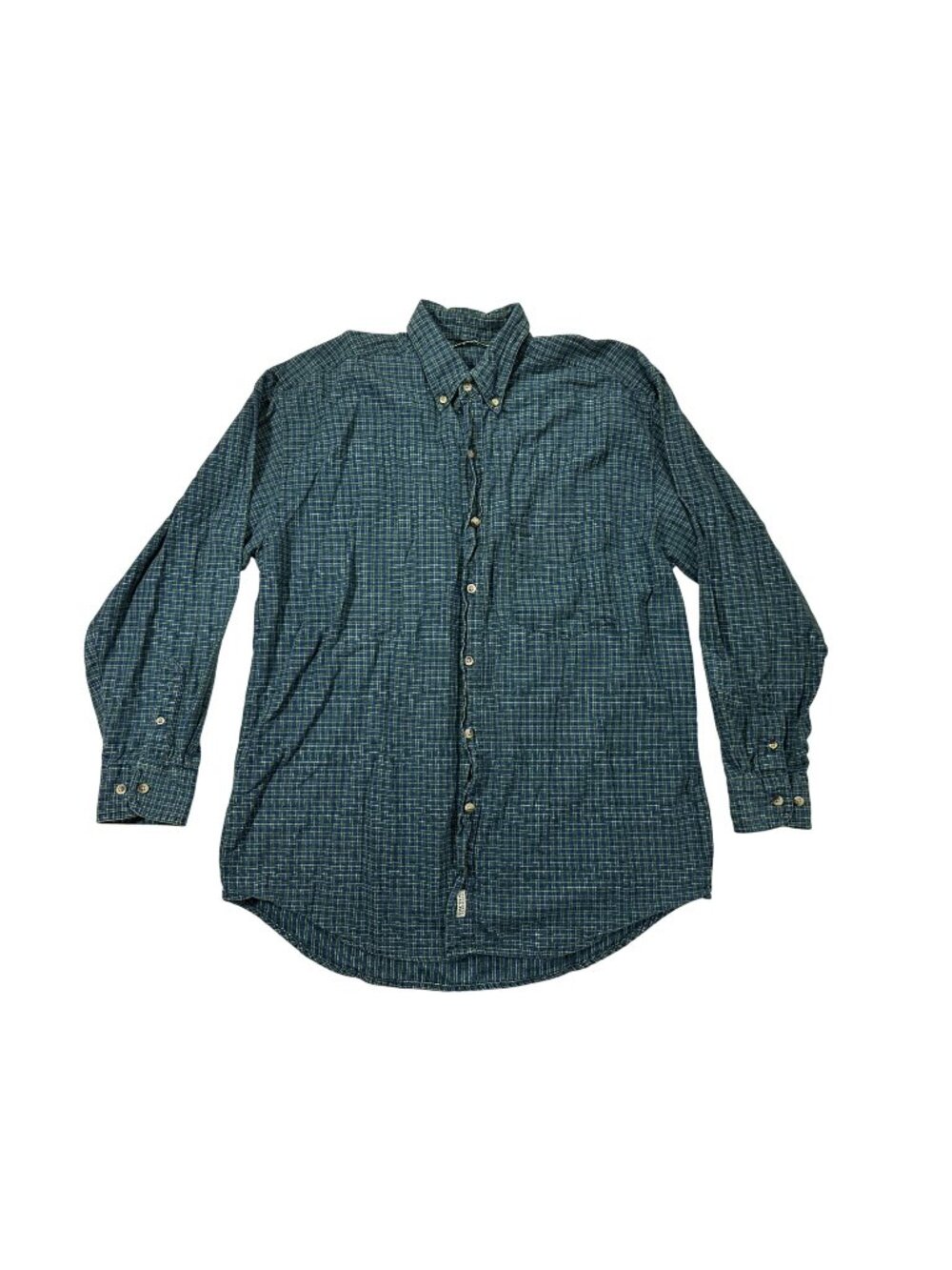 Cactus Clothing Mens L Green & Blue Plaid Button-Up Shirt Long Sleeve Cotton